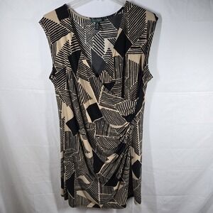 Lauren‎ Ralph Lauren Womens 2X Sheeth Geometric Print Dress Black Tan (No Belt)